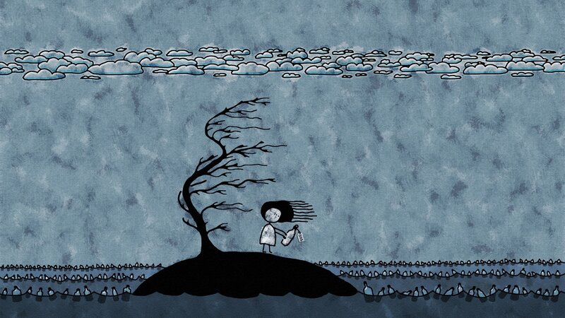 lonely figure on a stormy island