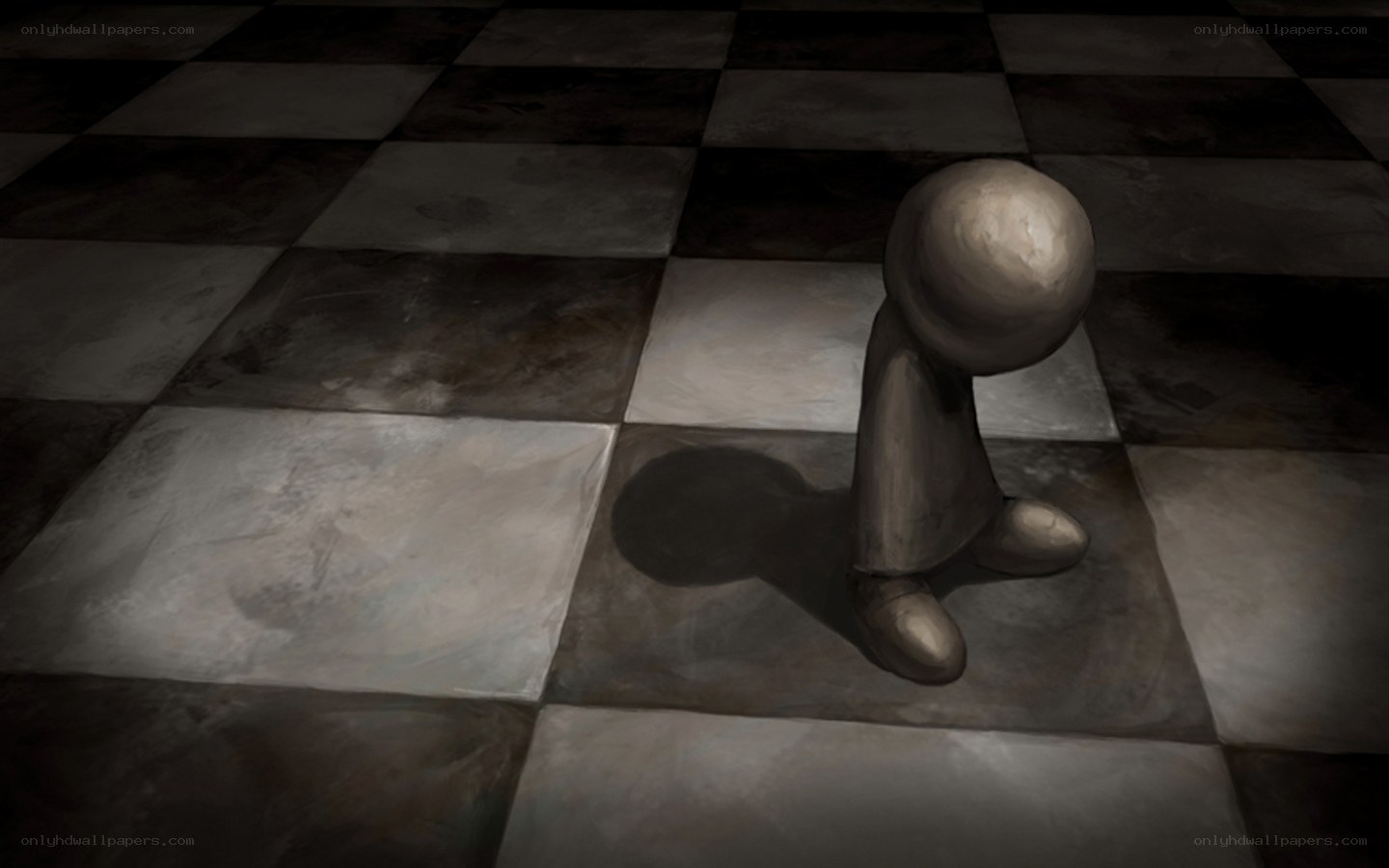 lonely figure on checkered floor