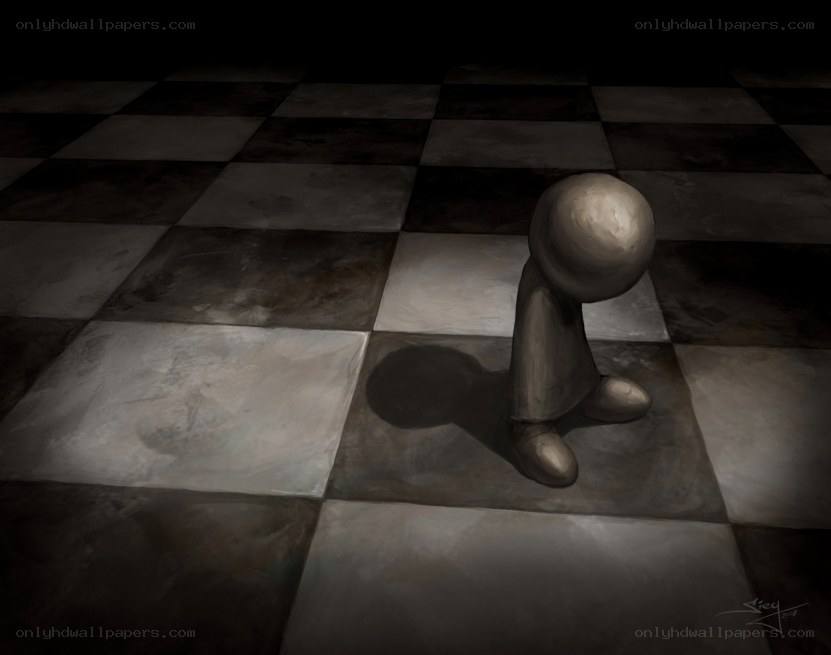 lonely figure on checkered floor