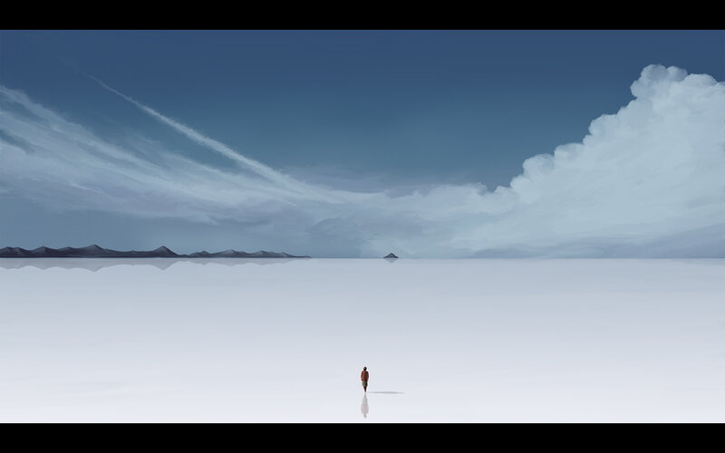 lonely figure on salt flat
