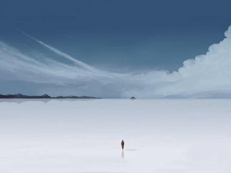 lonely figure on salt flat