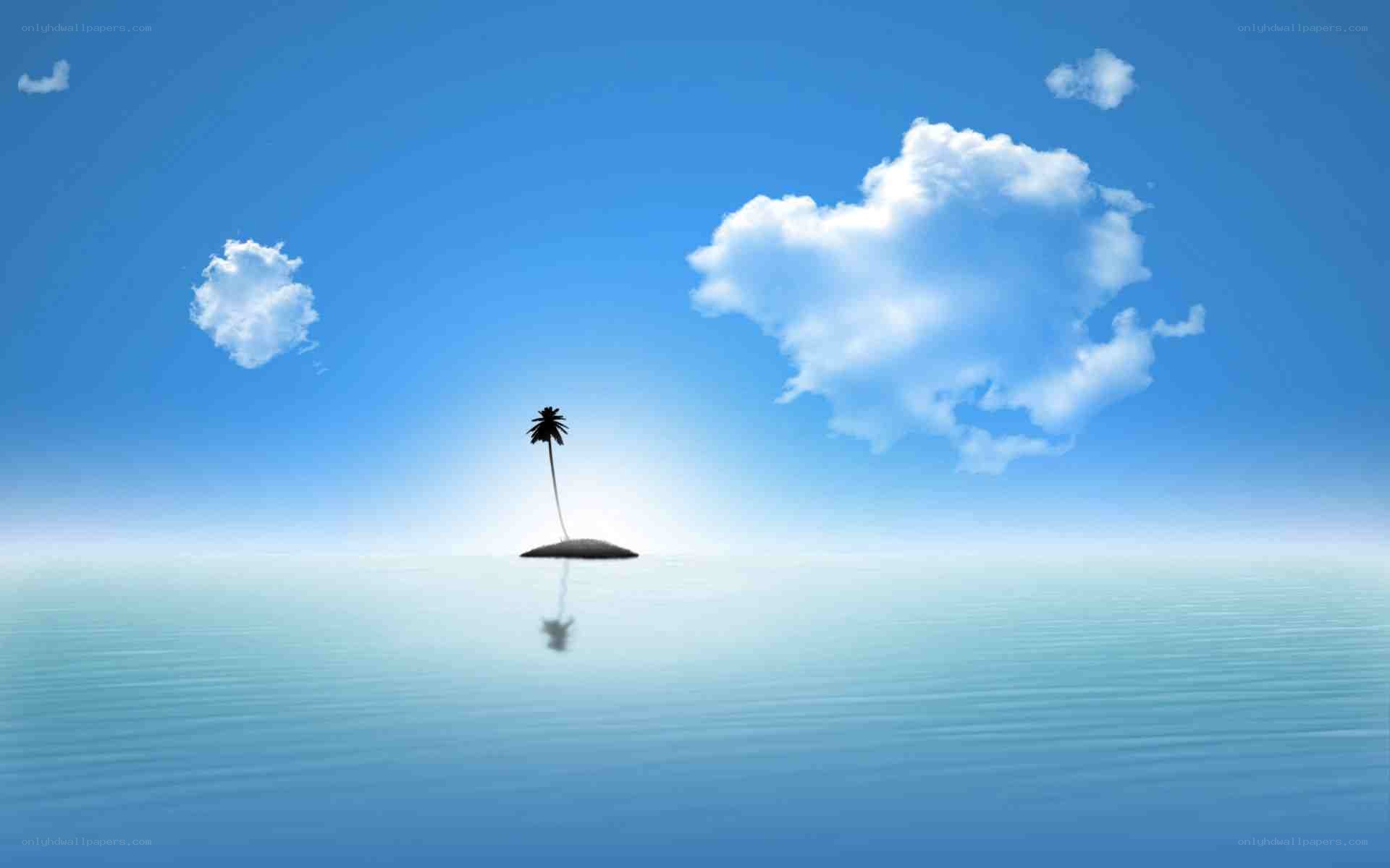 lonely island with palm tree