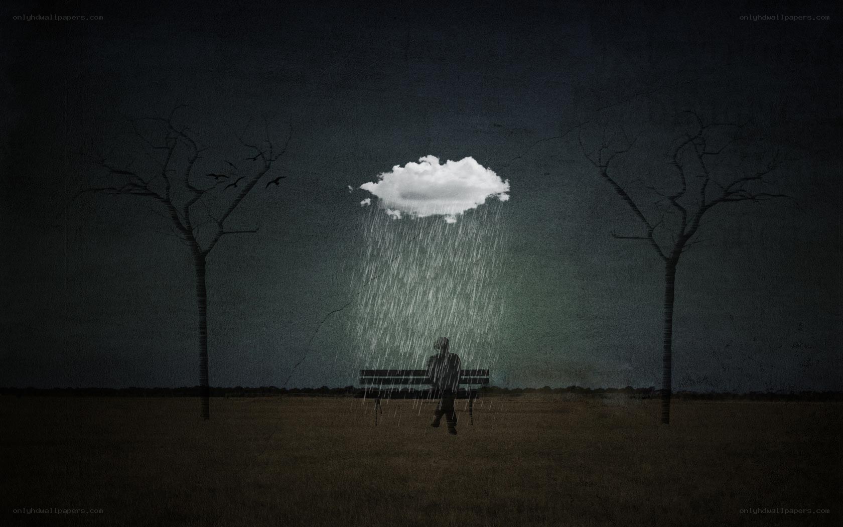 lonely person under a rain cloud