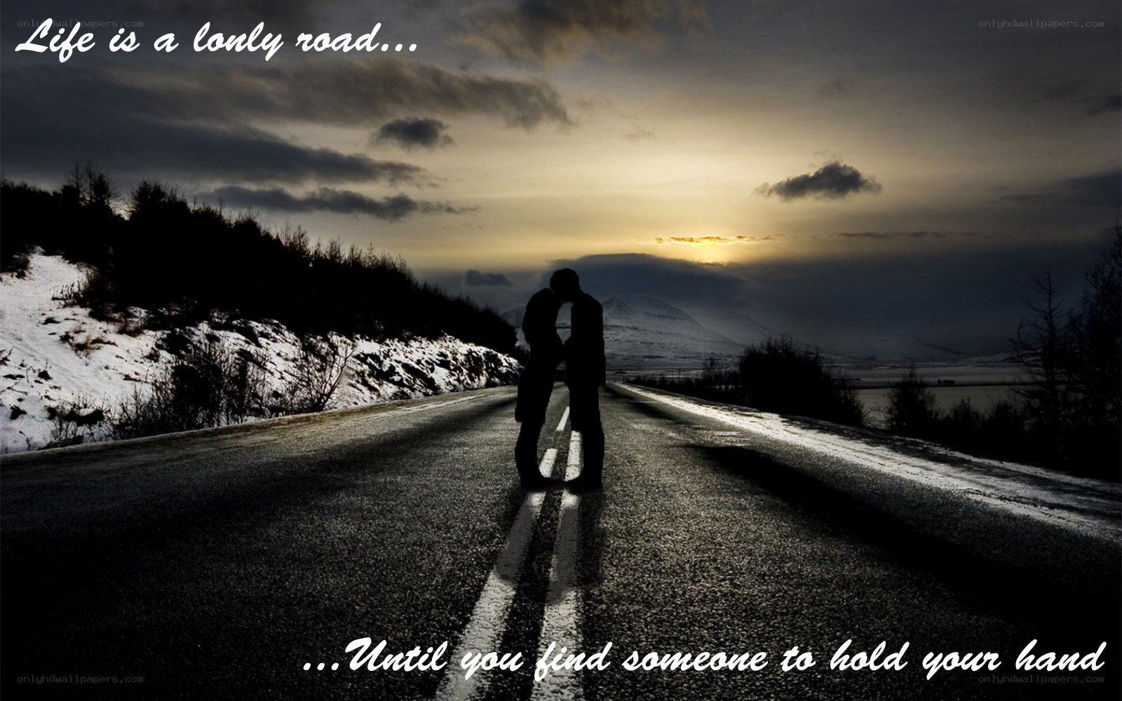lonely road at sunset