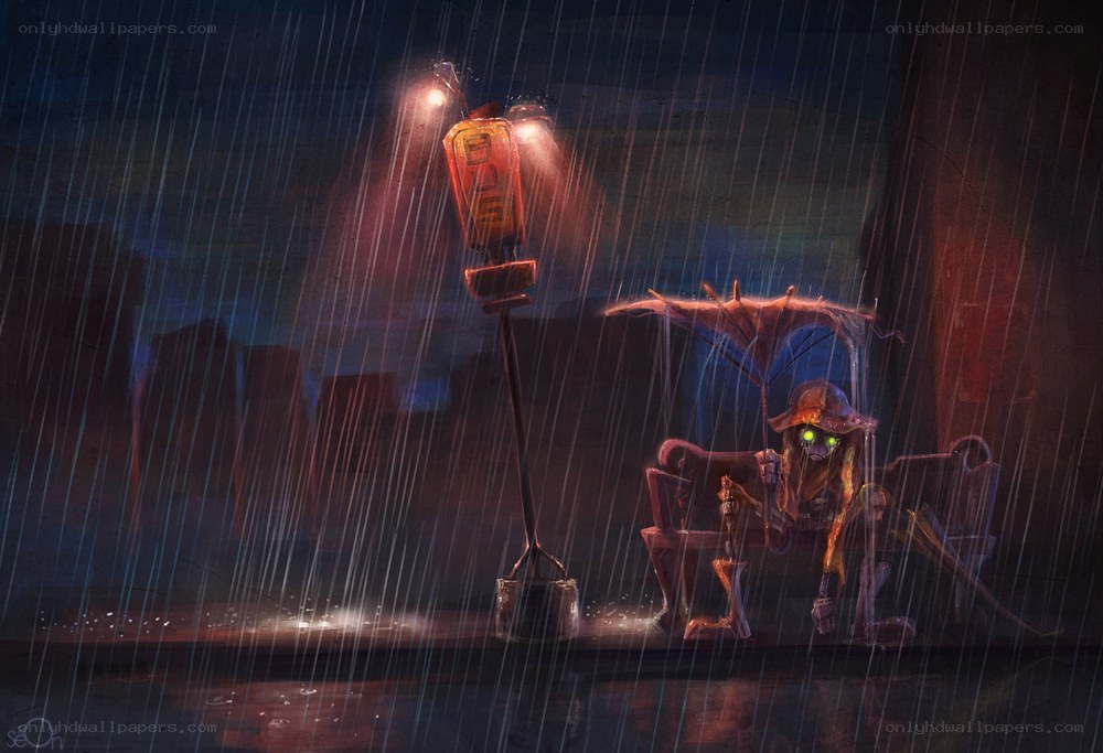 Lonely robot in the rain
