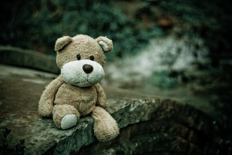 lonely teddy bear on stone
