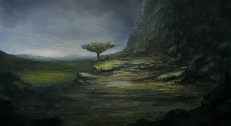 lonely tree in a desolate landscape