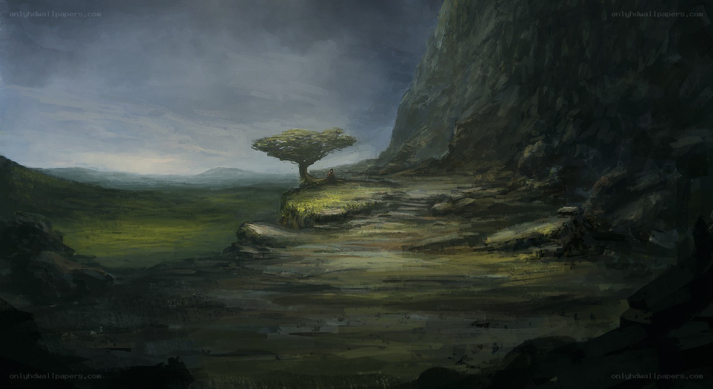 lonely tree in a desolate landscape