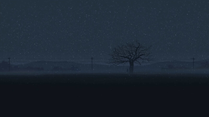 lonely tree in snowy night