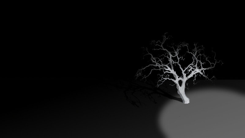 lonely tree in spotlight