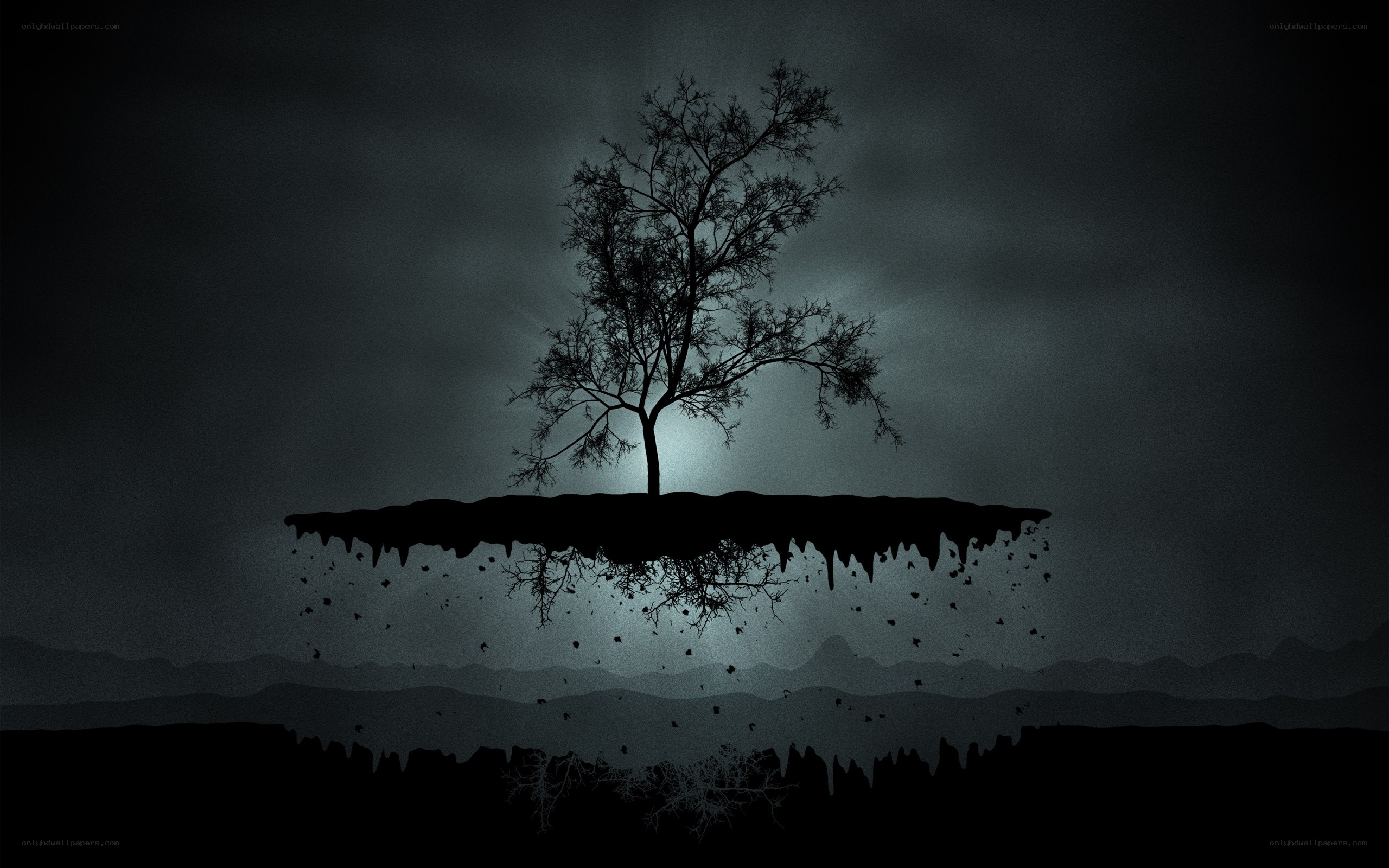 lonely tree on floating island