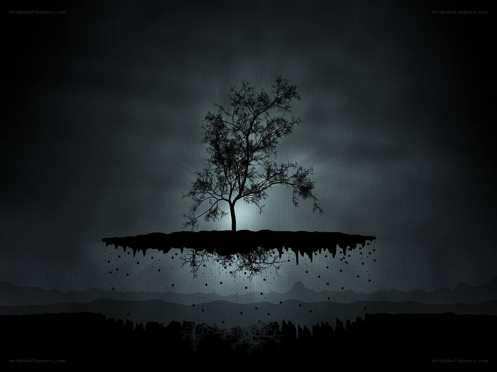 lonely tree on floating island