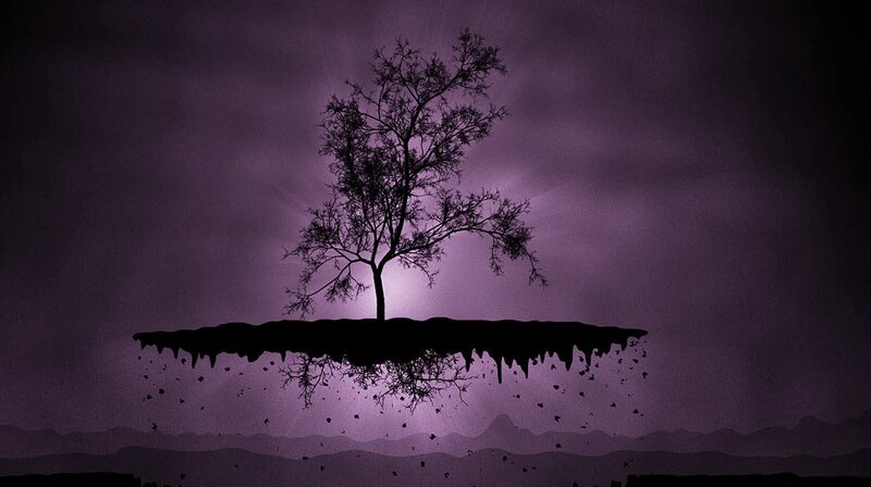 lonely tree on floating island
