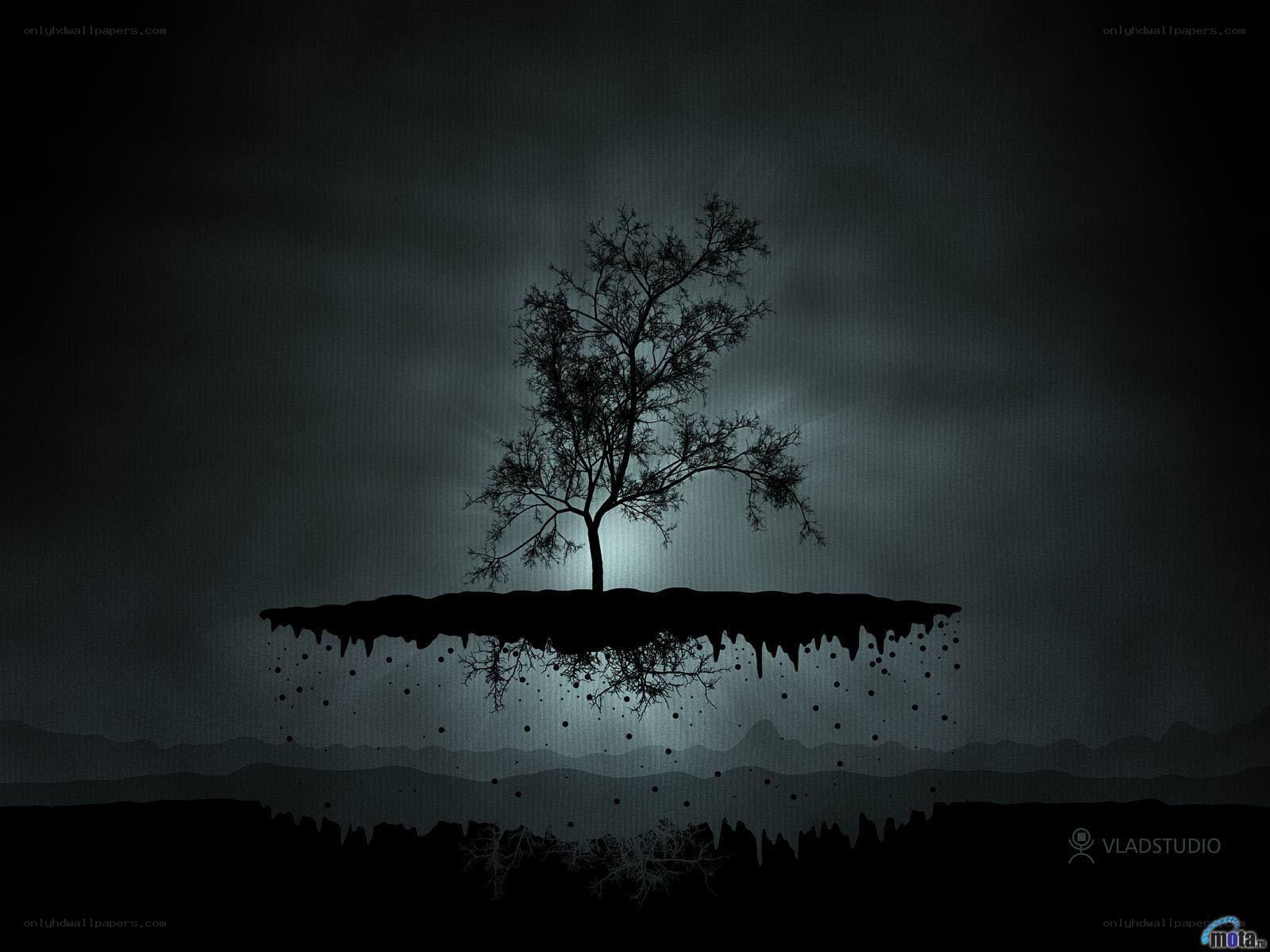 lonely tree on floating island
