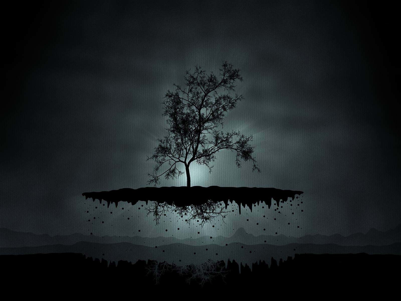 lonely tree on floating island
