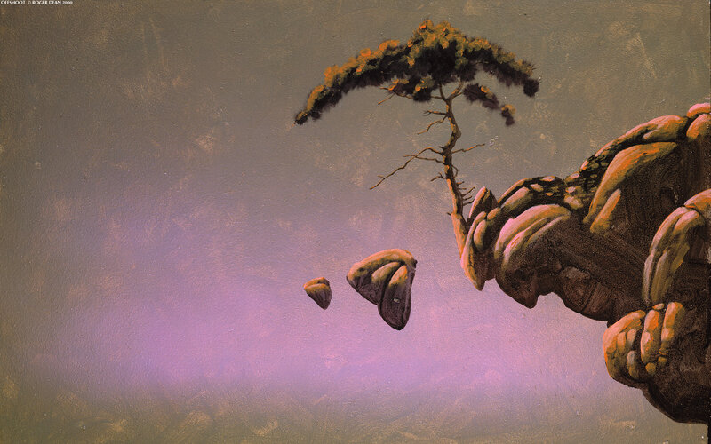 lonely tree on floating rocks