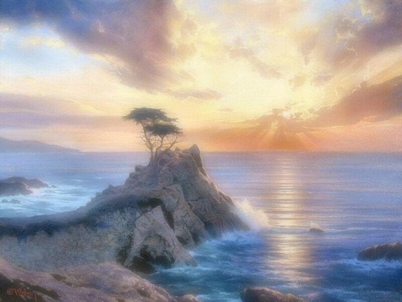 Lonely Tree on Rock — Blue