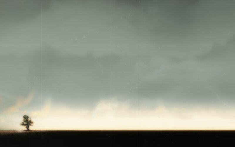 lonely tree under stormy sky