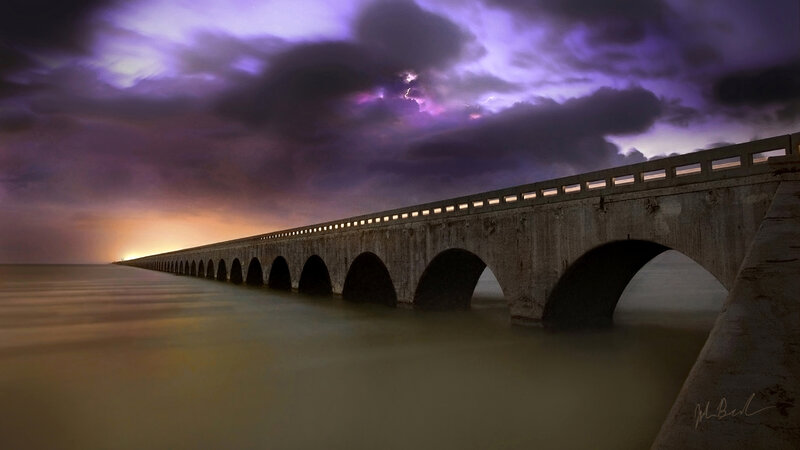 Long Arched Bridge — Purple, Dramatic, Sunset