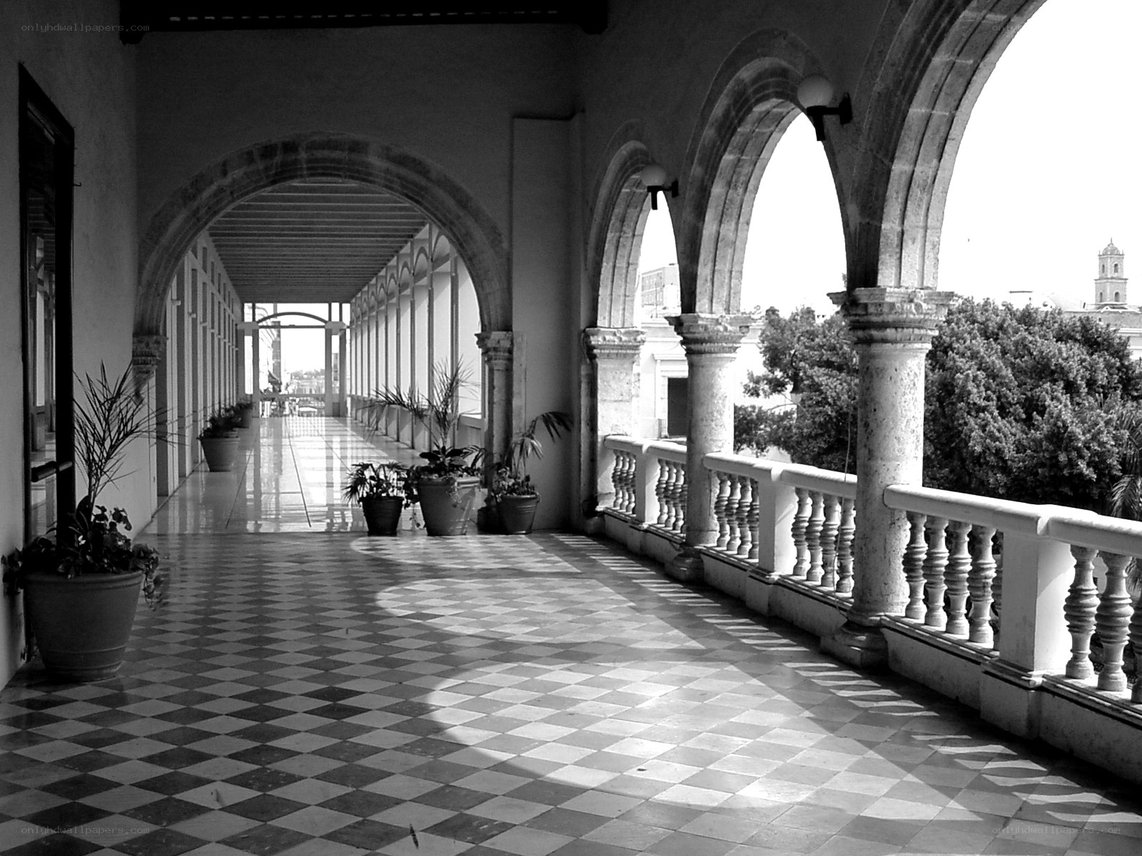 long arched colonnade hallway