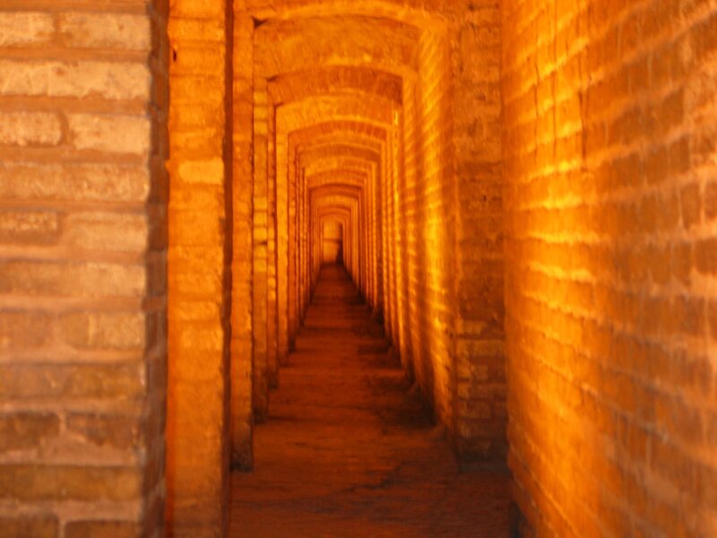 long brick tunnel corridor