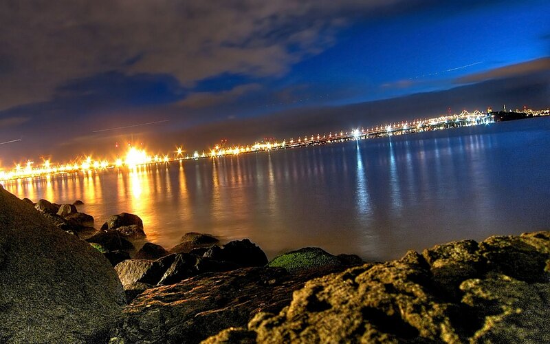 Long Bridge at Night — Blue, Serene