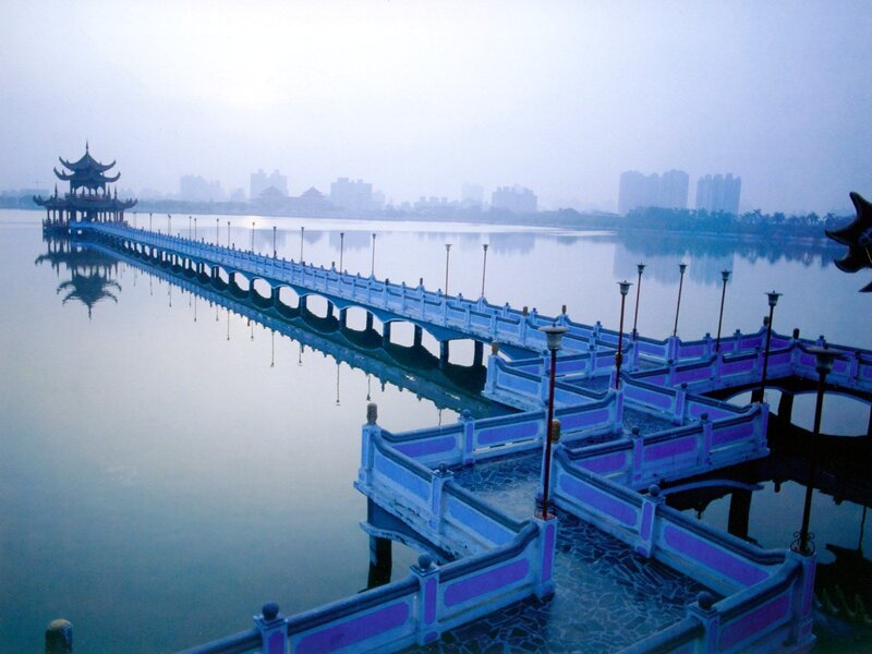 Long bridge over a lake