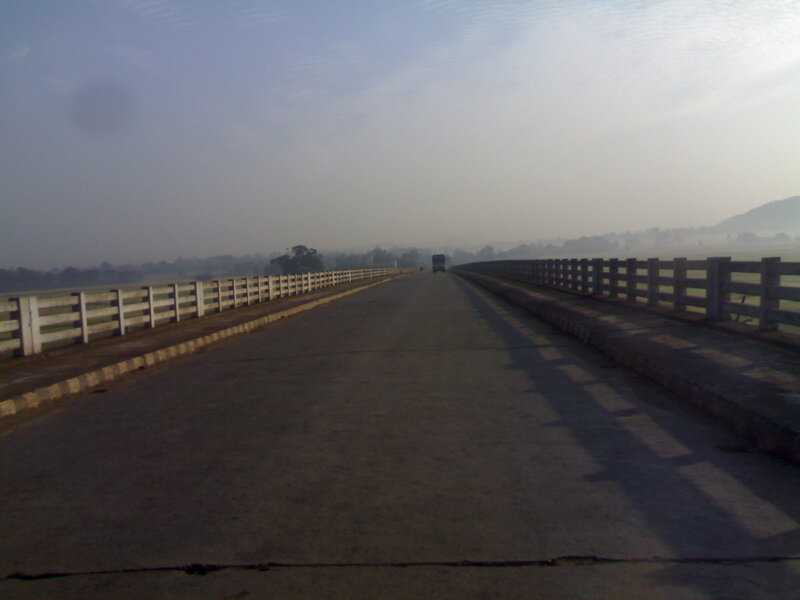 Long bridge over a river