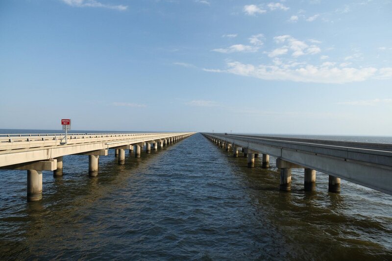 Long Bridge over Water — Blue, Serene, Afternoon