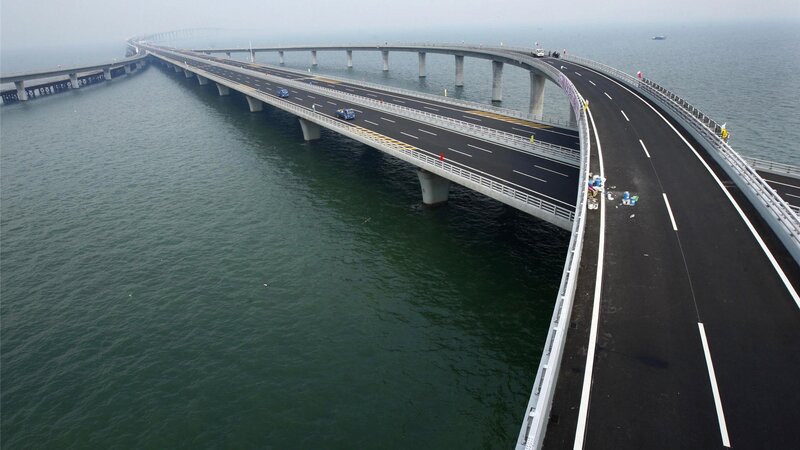 Long Bridge over Water — Gray, Overcast