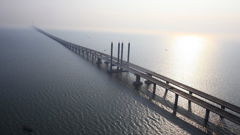 Long Bridge over Water — Gray, Serene