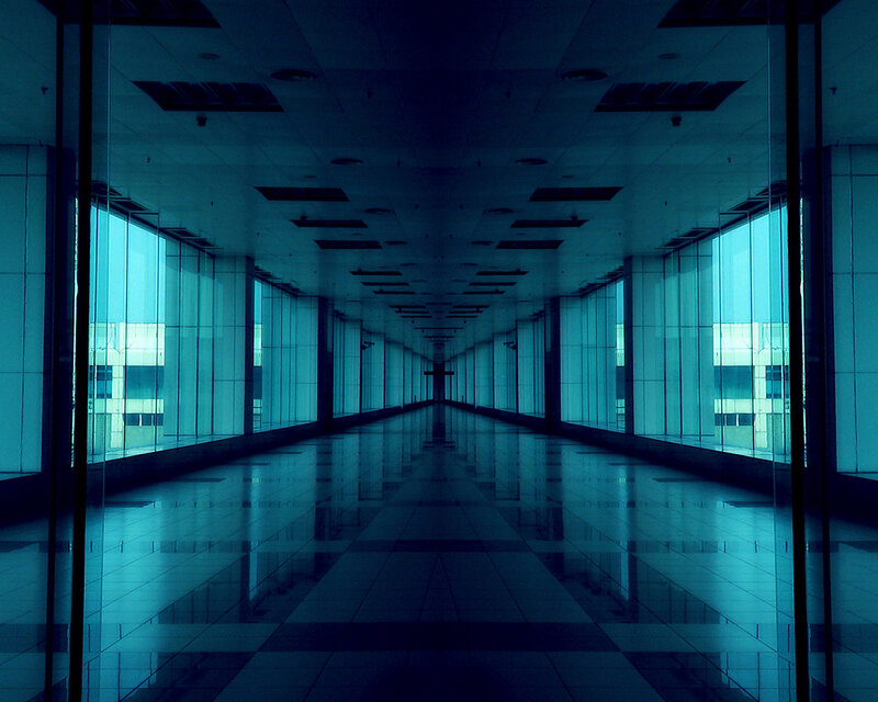 Long corridor with blue tint