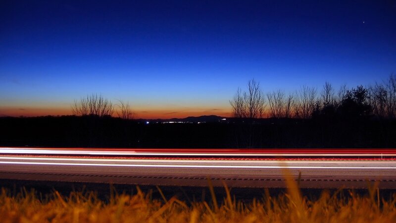 Long exposure of highway at dusk