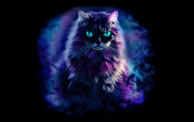 Long-haired Cat with Glowing Eyes