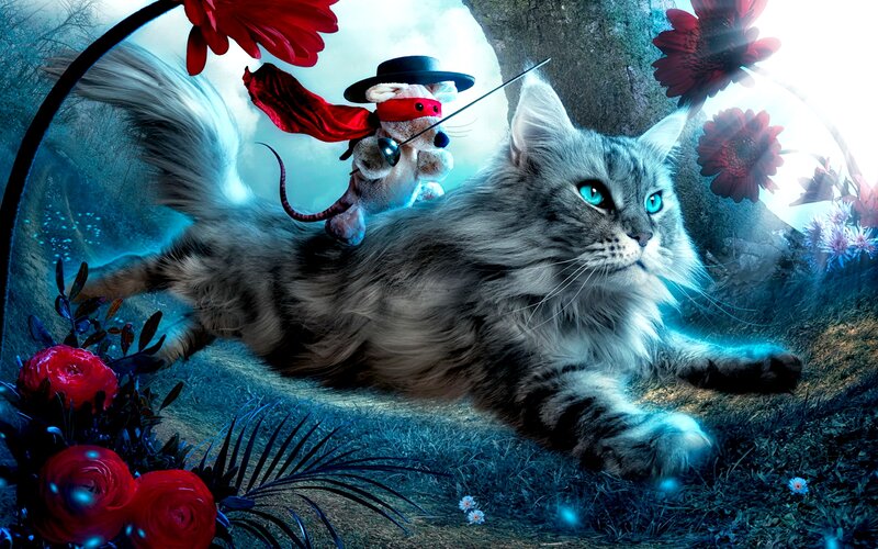 Long-haired Cat with Mouse