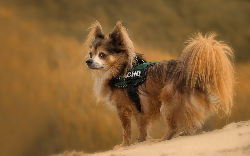 Long-haired Dog on Sand