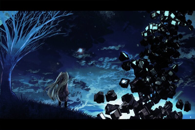 Long-haired Girl on Hill — Blue