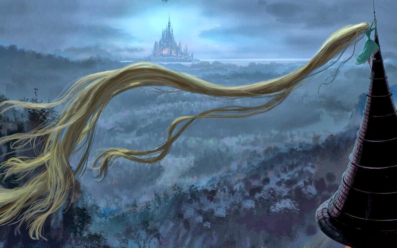 Long-haired Girl on Tower — Blue