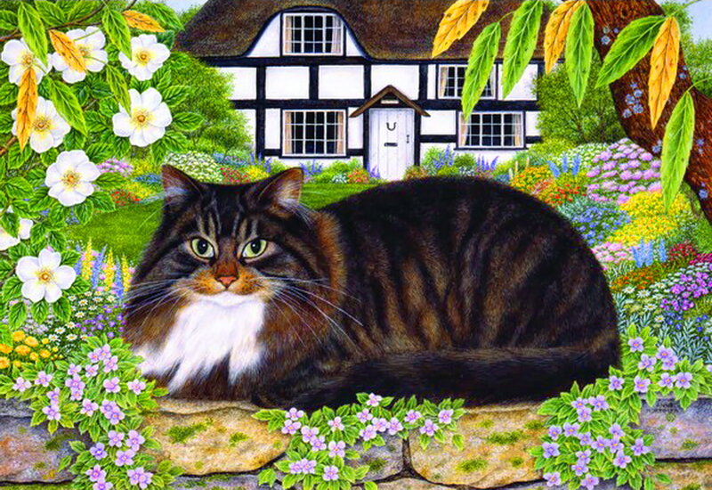 Long-haired Tabby Cat — Green, Serene, Spring