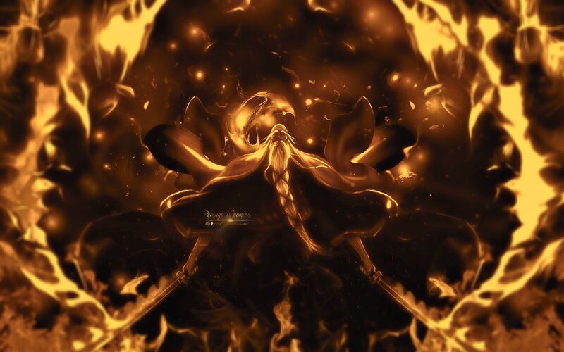 Long-haired Warrior in Flames — Orange