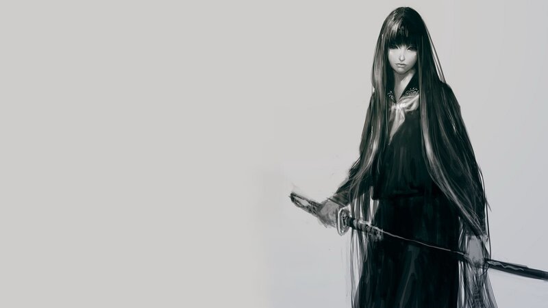 Long-haired Warrior with Sword — Gray
