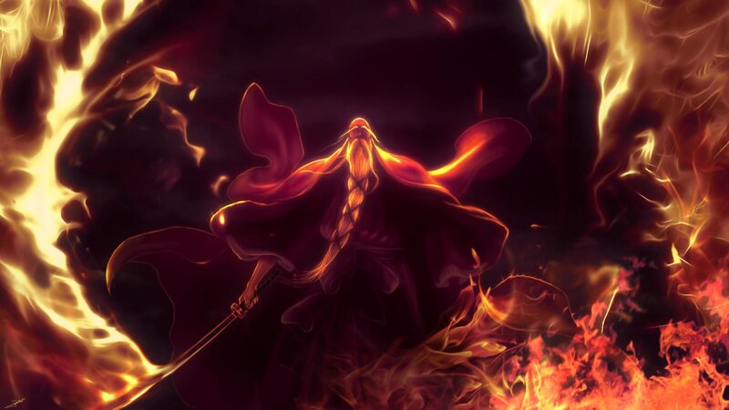 Long-haired Warrior with Sword — Red, Dramatic