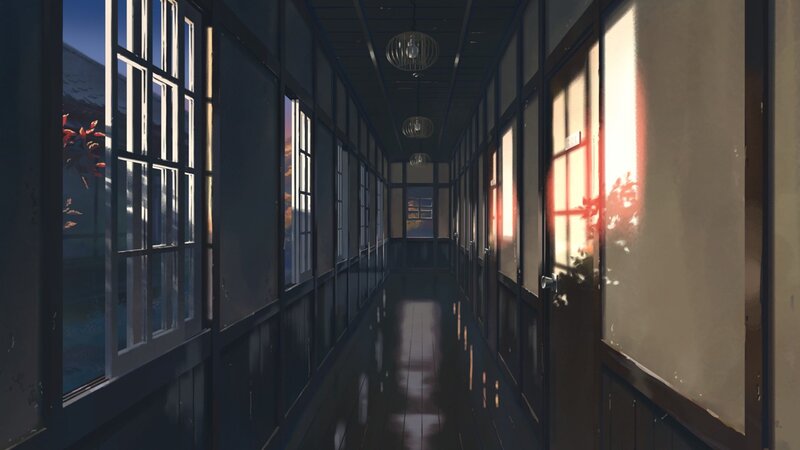 long hallway at sunset