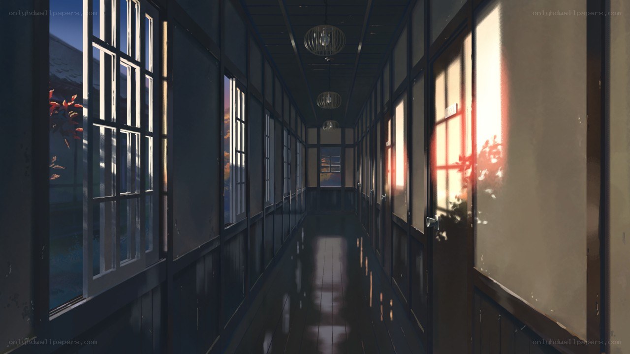 long hallway at sunset