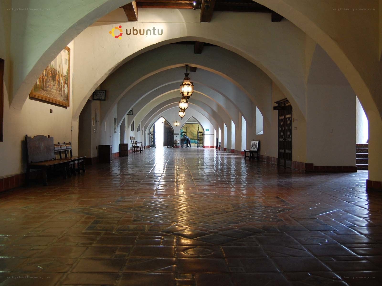 long hallway with arched ceilings