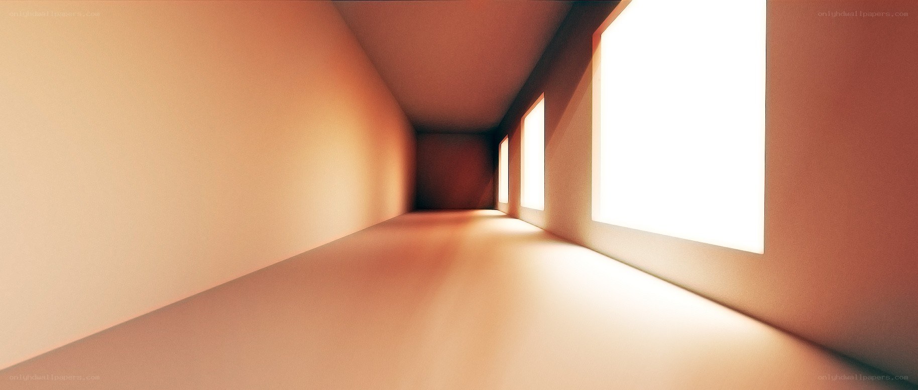 long hallway with bright windows