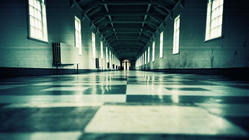 Long Hallway with Checkered Floor — Green