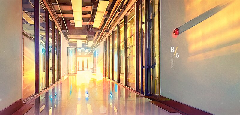 Long Hallway with Glass Walls
