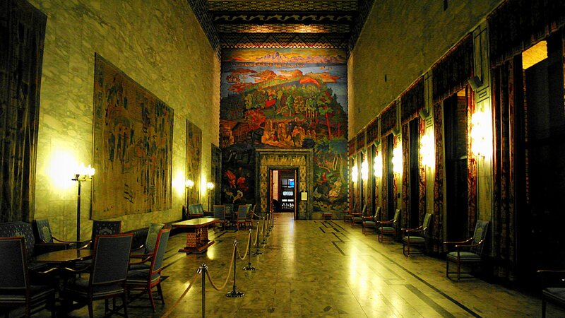 Long Hallway with Murals