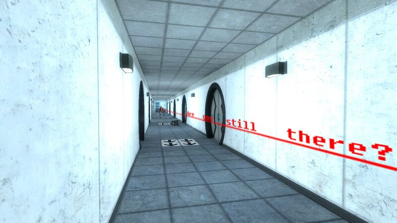 long hallway with text overlay